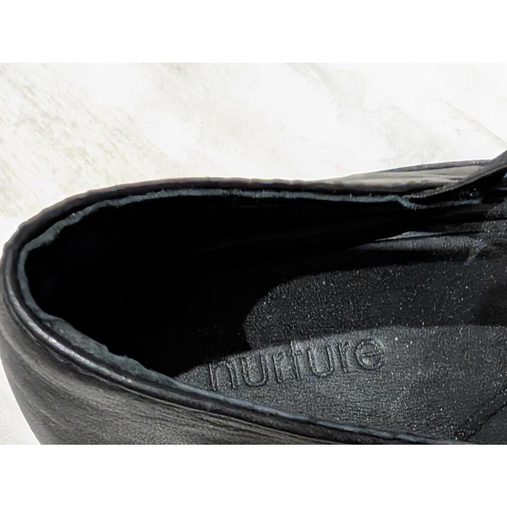 Nurture Black Leather Flats with Elastic Cross Straps 10M - Picture 4 of 7
